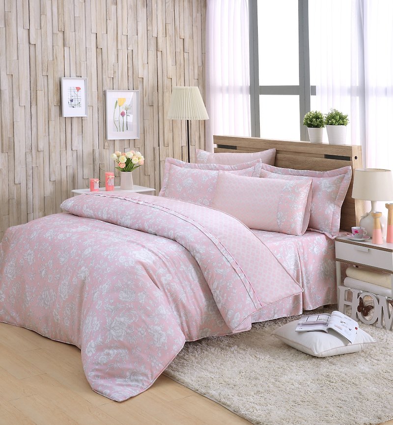Double size flower language (powder) - Tencel dual-use bed cover six-piece group [100% lyocell] - เครื่องนอน - ผ้าไหม สึชมพู