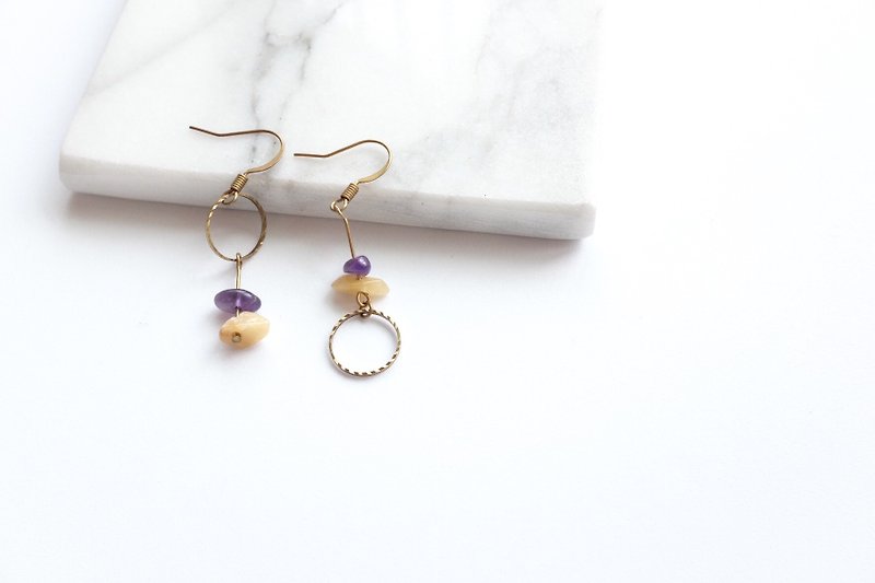 黃銅飾品 | 紫水晶 | 東陵玉   耳針/耳夾 - 耳環/耳夾 - 銅/黃銅 