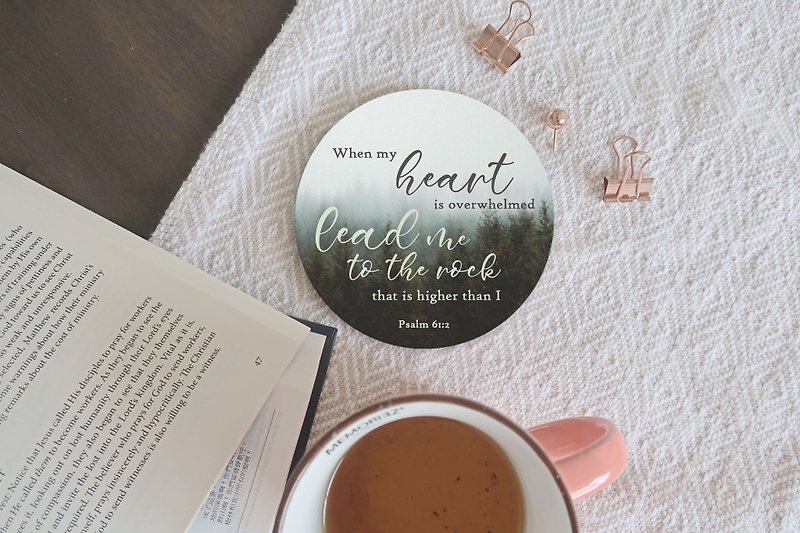 Christian Coaster Gift with Bible Verse Psalm 61:2 | Mountain Forest Coster - ที่รองแก้ว - ดินเผา สีเขียว