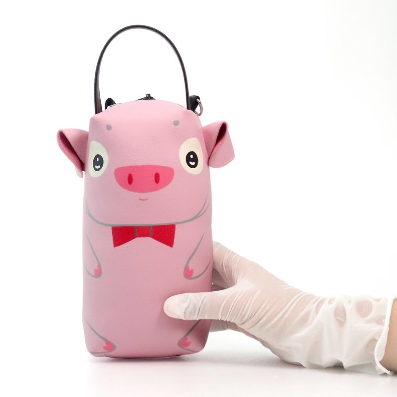【雙11折扣】Pink pig pencil pouch bag,make up case, handmade bag for every day essent - 其他 - 人造皮革 粉紅色
