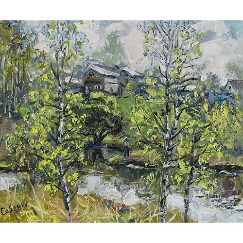ArtDivyaGallery Birch Painting Spring Artwork Landscape Oil Impressionism Plein Air Nature Art