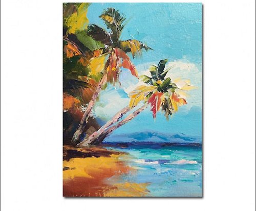 MARIARTpro Palm Tree Oil Painting Sea Small Art Sea Artwork Hawaii Painting Palm Art