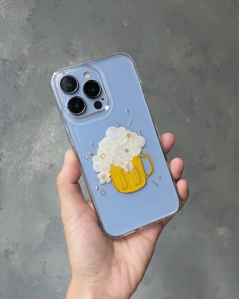 Cheers pressed flower phone case - Phone Cases - Plastic Yellow