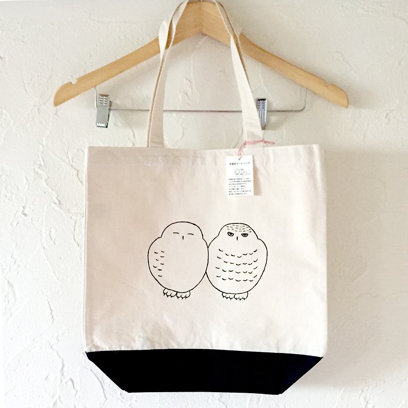 [Hand-painted] Friendly white owl tote bag [one point] - Unisex Hoodies & T-Shirts - Cotton & Hemp White