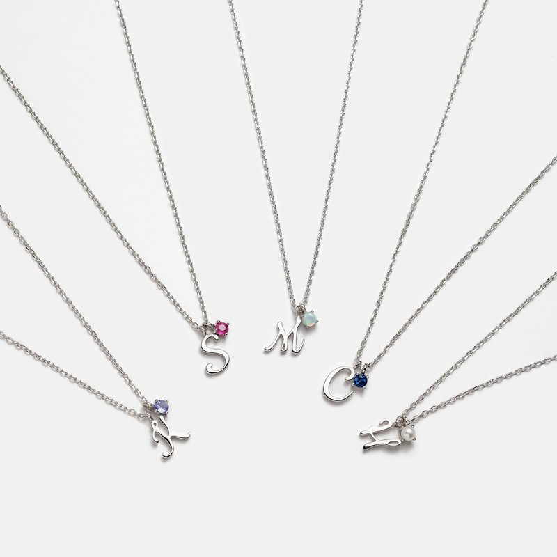 [Customized gift] English alphabet birthstone necklace. Birthday gift. Versatile style. bridesmaid ceremony - สร้อยคอ - เงินแท้ 