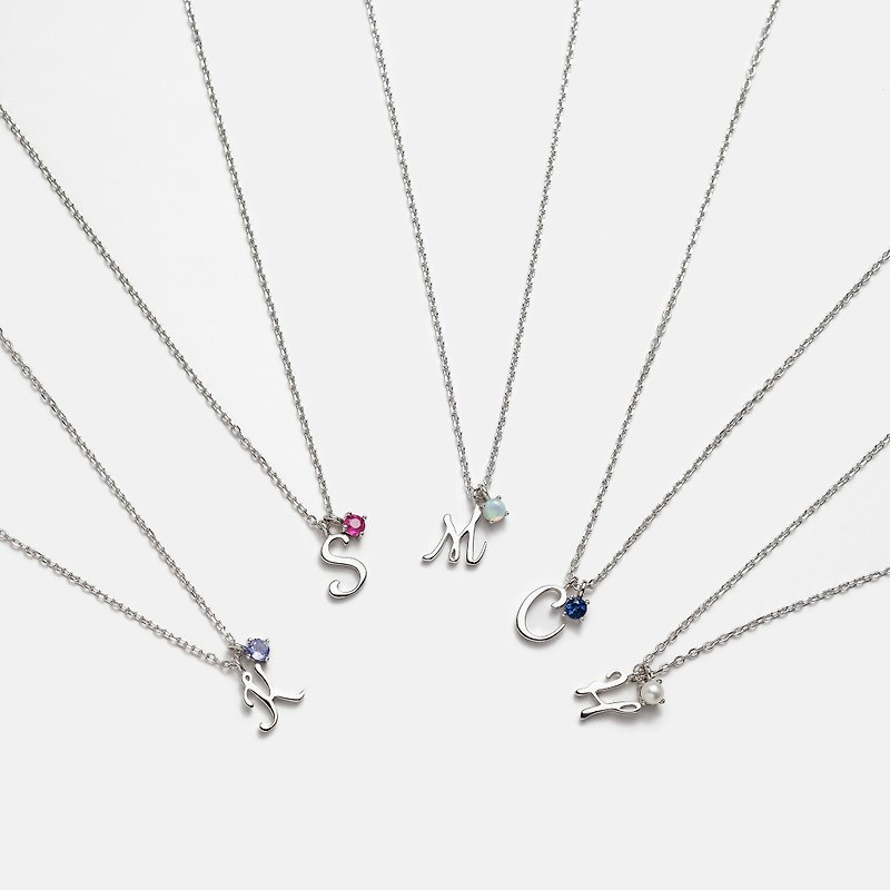 【Customized Gift】English Alphabet Birthstone Necklace. birthday present. Versatile. bridesmaid - สร้อยคอ - เงินแท้ 