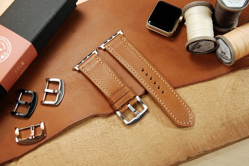 [Christmas Promotion] MinervaBox Falling Patterned Leather Apple Watch Strap – Cognac Color - สายนาฬิกา - หนังแท้ 