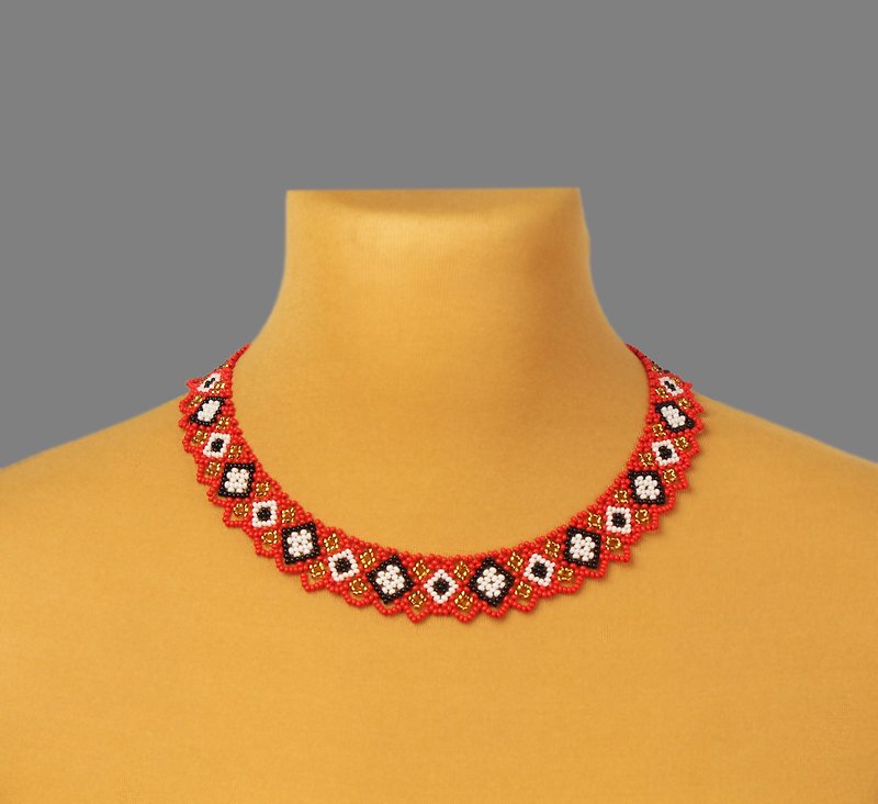 Red bead necklace anniversary gift for her, - 項鍊 - 玻璃 紅色