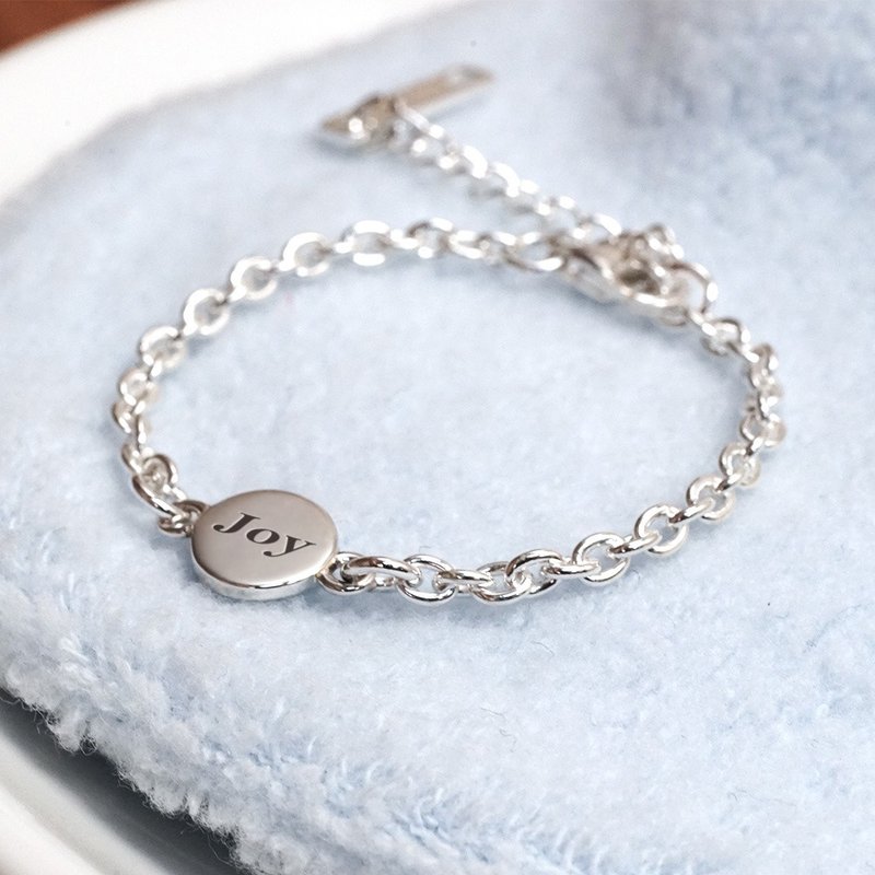 Pure silver blessing simple round children's bracelet 925 sterling silver engraving custom baby bracelet full month gift - เครื่องประดับ - เงินแท้ สีเงิน