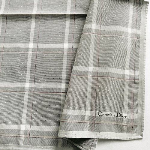 orangesodapanda Christian Dior Vintage Handkerchief Pocket Square Gray 19 x 19 inches