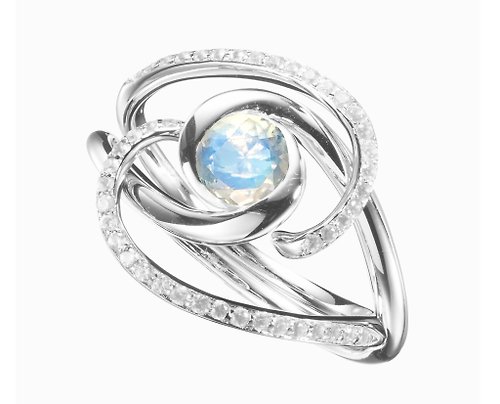 Majade Jewelry Design 月光石白鑽二合一戒指套裝 極簡主義14k雙戒指 結婚求婚戒指組合