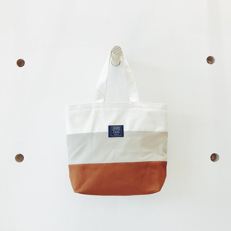 Colorblocked hand-toed bag - White rice coffee (drink double cup bag) - Handbags & Totes - Cotton & Hemp Brown