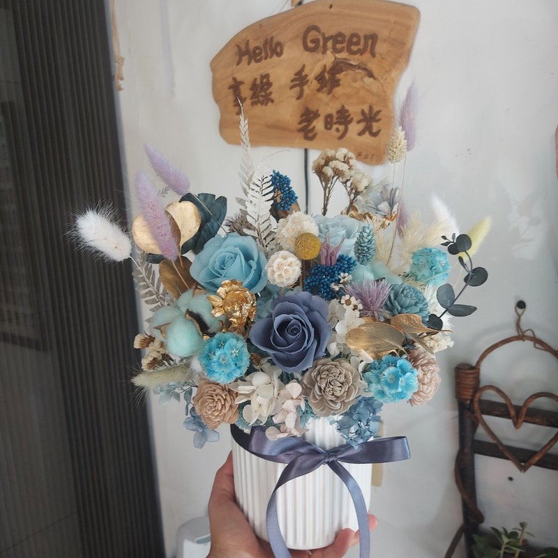 桌花 開幕花禮 入厝禮物  客製商品 招財 擺飾 永生花 乾燥花 開 - 乾燥花/永生花 - 植物．花 藍色