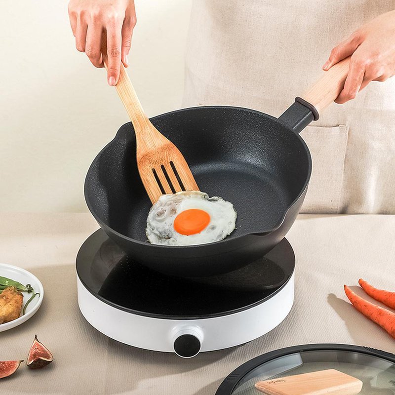 【Taste Plus】Yuewei Yuanmu Diamond Grade Internal and External Non-stick Pan Frying Pan 26cm - Pots & Pans - Aluminum Alloy Black