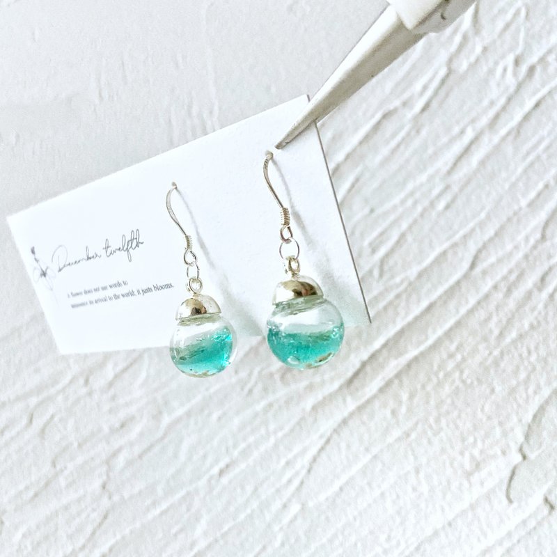 Original earrings lake water Stone Japanese fresh wind earrings glass ball - ต่างหู - เรซิน สีเขียว