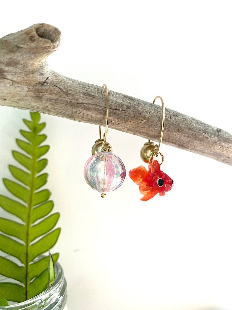 Small goldfish glass ball optional ear pad accessories ear hook - Earrings & Clip-ons - Resin Multicolor