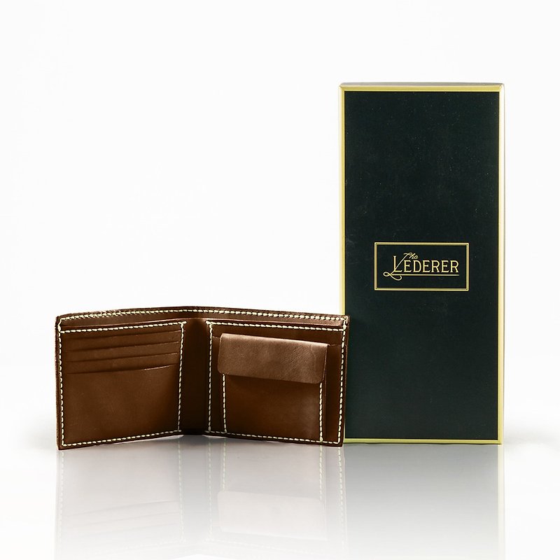 4-Card Coins Short Wallet。Leather Stitching Pack。BSP064 - Leather Goods - Genuine Leather Brown
