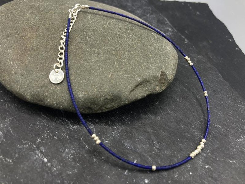 Lapis Lazuli or Turquoise and silver beads anklet (BA0004) - 腳鍊/腳環 - 銀 銀色