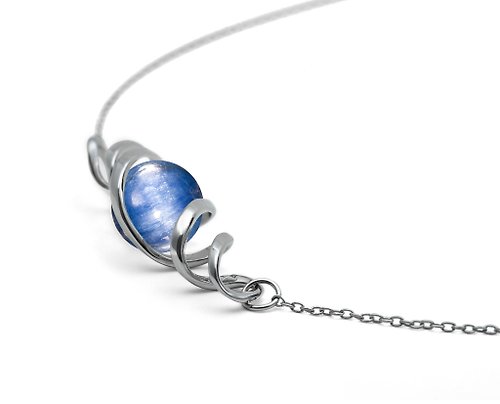 Majade Jewelry Design DNA藍晶石項鍊 9月誕生石時尚炫黑吊墜 簡約925純銀抽象螺旋墜子