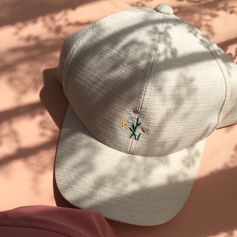 Daisy cap - หมวก - ผ้าฝ้าย/ผ้าลินิน ขาว