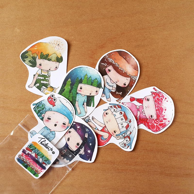 {139} girl of sit，watercolor stickers // big //