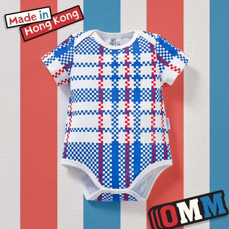 OMYMONSTER classic red, white and blue short-sleeved onesies - ชุดทั้งตัว - ผ้าฝ้าย/ผ้าลินิน สีน้ำเงิน