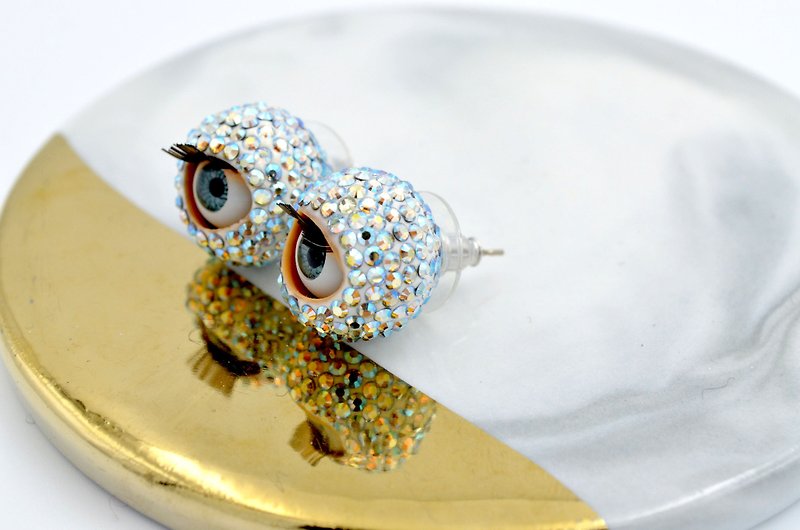 Swarovski crystal 14mm eyeball stud earrings super flash noble lady style dress avant-garde fashion trendy brand - ต่างหู - เครื่องเพชรพลอย สีใส