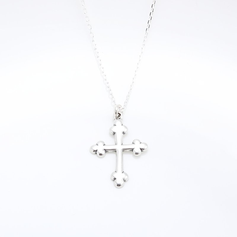 Simple Budded Bud Cross (large) s925 sterling silver necklace Valentine Day gift - Necklaces - Sterling Silver Silver