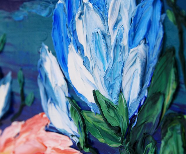 ピンクフラミンゴ絵画鳥オリジナルアートインパストアートワーク