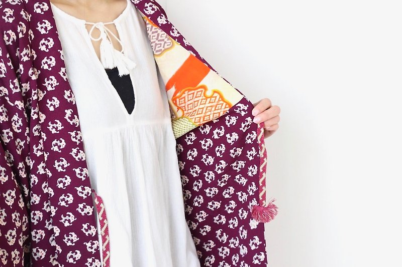 oriental kimono, kimono jacket, haori, Japanese kimono /3102 - เสื้อแจ็คเก็ต - ผ้าไหม สีม่วง