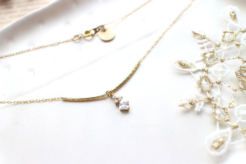 Forever-zircon brass necklace - Necklaces - Other Metals Gold