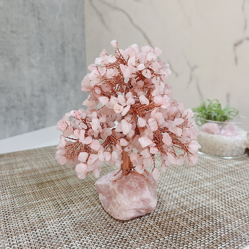 Rose Quartz Money Tree/Tree of Life (Powder Quartz Raw Mineral Base) - Items for Display - Crystal 