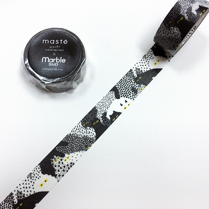 maste x marble SUD Masking Tape．Animal Series【Cat Pattern (MST-ZB01-D)】 - มาสกิ้งเทป - กระดาษ สีดำ