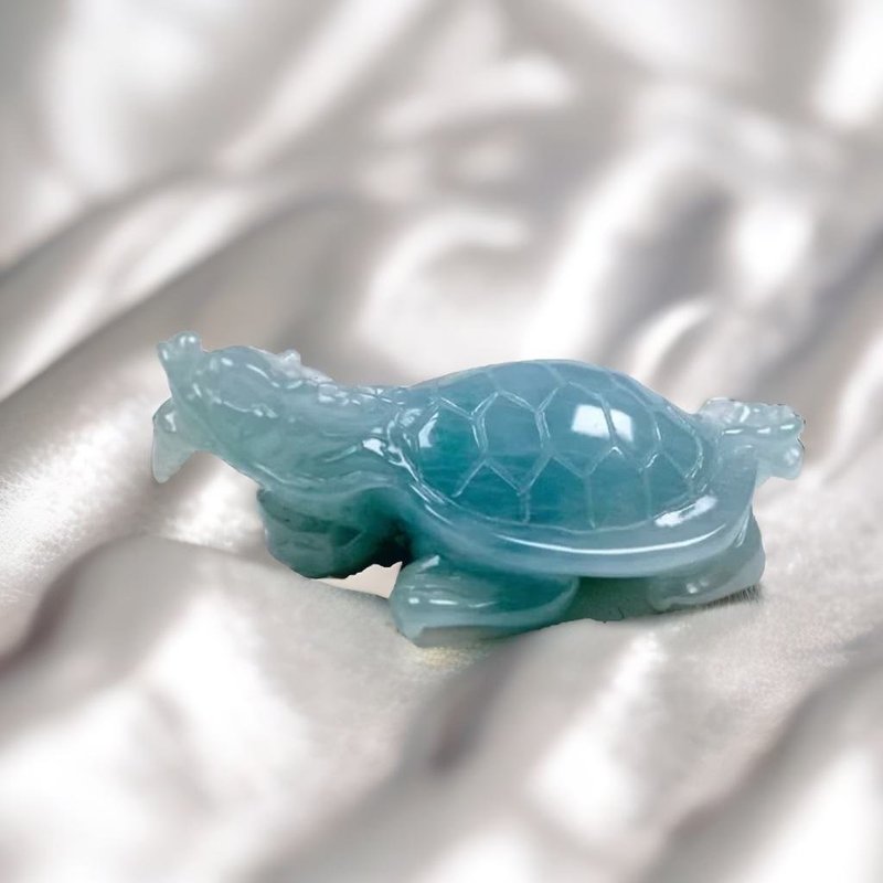 冰種翡翠精雕龍龜 | 天然緬甸玉翡翠A貨 | 送禮 - 擺飾/家飾品 - 玉石 綠色