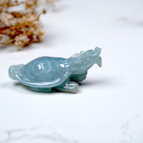 氷翡翠彫刻龍亀天然ビルマ翡翠ギフト | - ショップ Yingluo