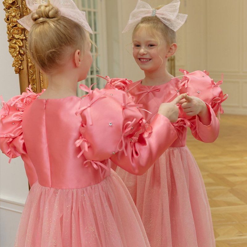 Belle Ribbon Dress-Coral Pink - 男/女童禮服 - 其他材質 粉紅色