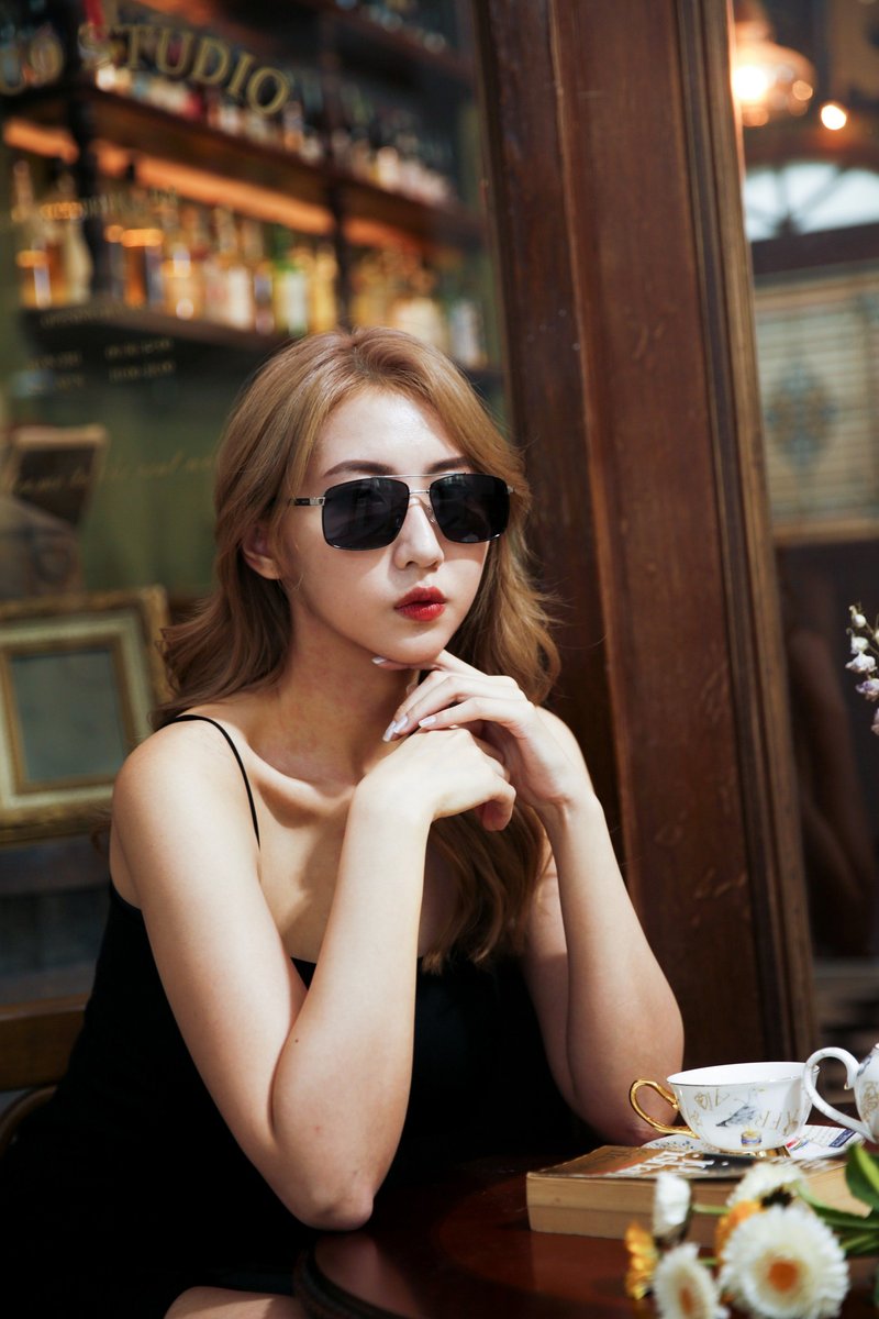 【ASLLY】Retro Classic HD Polarized Sunglasses Y2013 - แว่นกันแดด - โลหะ สีดำ