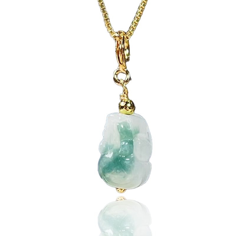 [Lucky Beast] Ice Floating Flower Jade Pixiu Necklace 14K Gold-Plated | Natural Burmese Jade Jade A Grade | Gift - Charms - Jade Transparent