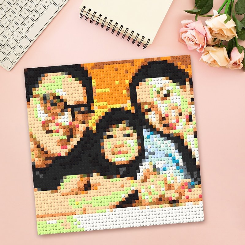 [カスタマイズされた家族の肖像画] 記念日のギフト - 標準サイズの積み木絵 + テクスチャードフレーム - その他 - プラスチック ピンク
