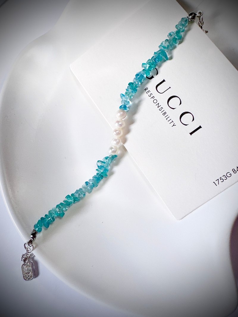 C&W 天然坦桑石日本進口天然淡水珍珠氣質手鏈 - 手鍊/手環 - 水晶 藍色