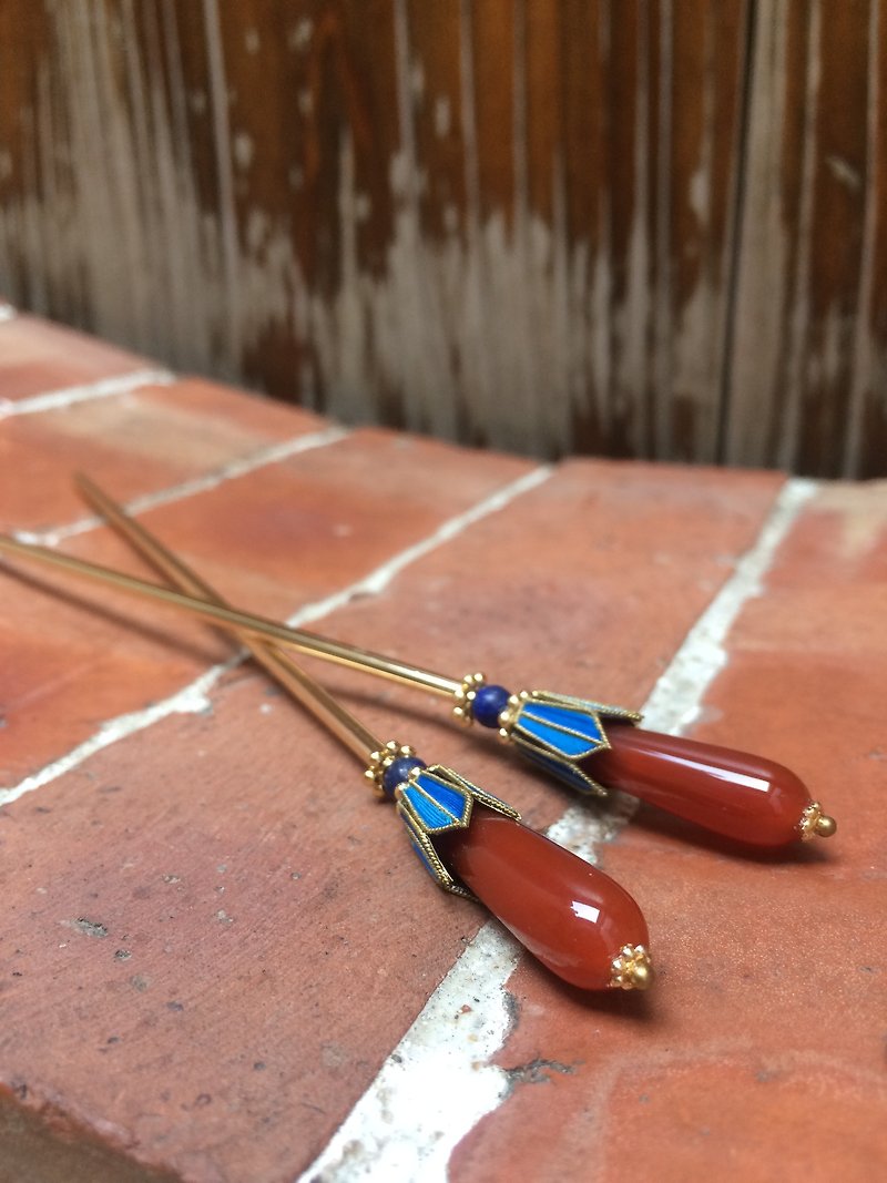 Red Dust - Antique Point Green Jade Lapis Labradorite Hairpin - Single sold - Hair Accessories - Gemstone Red