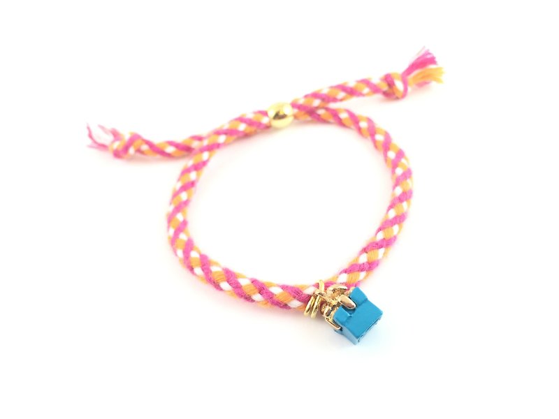 Aqua small gift - pink white orange tri-color hand rope - สร้อยข้อมือ - ผ้าฝ้าย/ผ้าลินิน หลากหลายสี