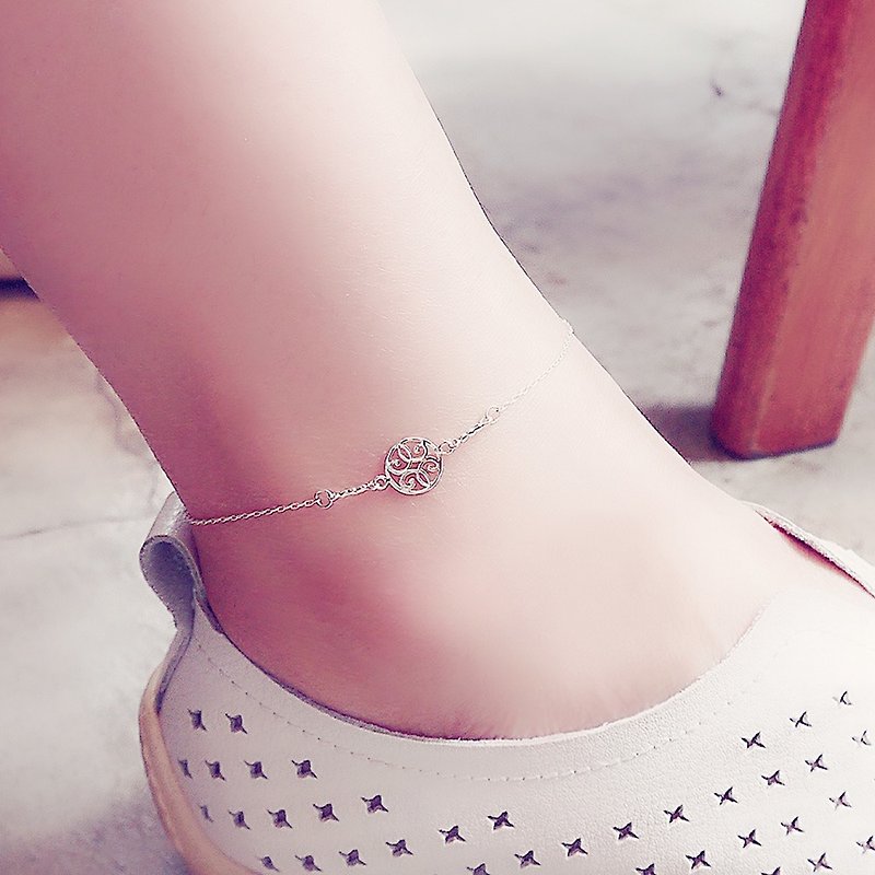 Lucky charm sterling silver anklet | Classical European-style carved 925 sterling silver ankle chain delicate touchable water gift - Anklets & Ankle Bracelets - Sterling Silver Silver