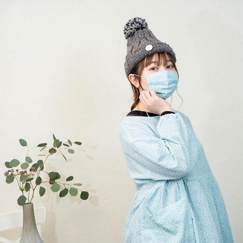 Temariya 日本製布口罩專門店 和柄 點點 藍灰色 手工立體口罩 可洗滌 日本製純棉二重紗布 成人