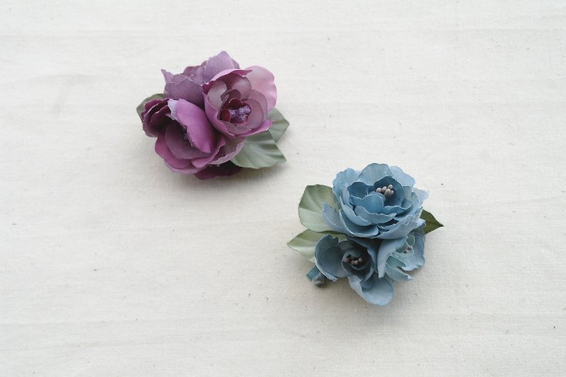 Classic Purple/Blue Camellia Fabric Flower Hair Gift Accessories HF022 - เครื่องประดับผม - พืช/ดอกไม้ สีม่วง