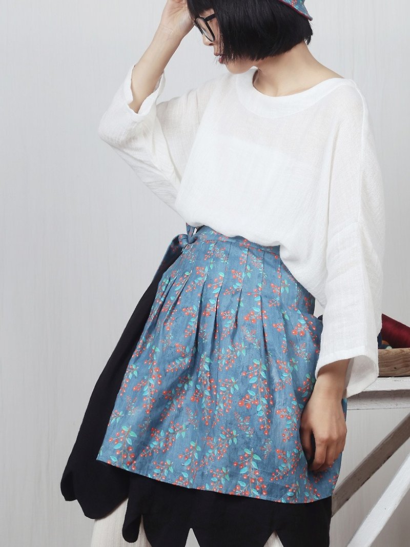 Weaving cloud Linen Linen- original design linen skirt pleated skirt dress accessories seaweed skirt half skirt Ms. - กระโปรง - ผ้าฝ้าย/ผ้าลินิน สีน้ำเงิน