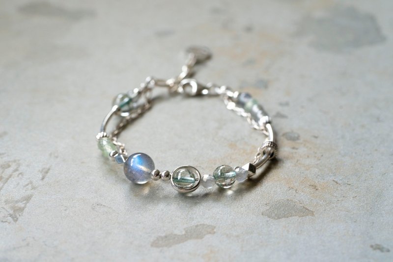 Youhuan - labradorite green ghost Stone 925 sterling silver double chain bracelet - Bracelets - Semi-Precious Stones Green