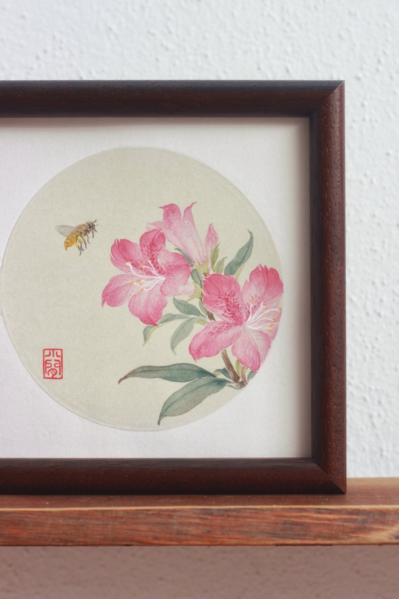 杜鵑花水墨畫 | 中式花鳥簡約小品 | 春意盎然 | 百花爭艷 - 海報/掛畫/掛布 - 紙 白色