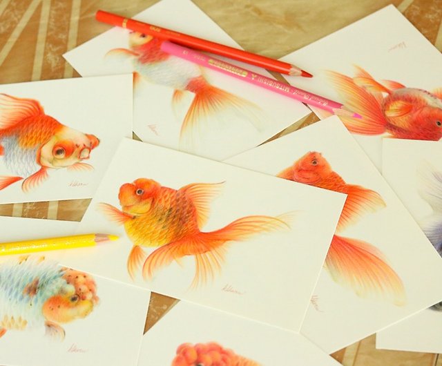 オランダ獅子頭 イラスト 金魚 Goldfish Oranda Illustration 金鱼 ショップ Deme Tyoubi ポスター 絵 Pinkoi