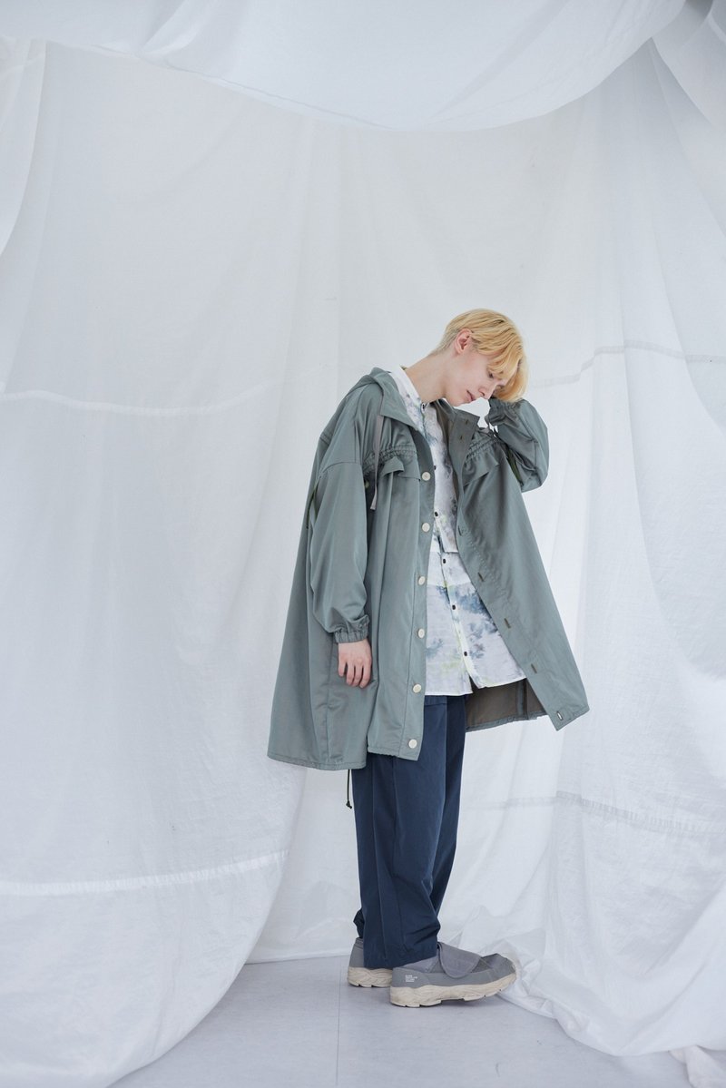 Drawstring Square Coat 　 ドロースト  スクエア コート / Slate Green - 女上衣/長袖上衣 - 聚酯纖維 綠色